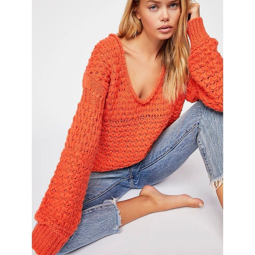 NEW Free People Womens XS Crashing Waves Bulky Knit Pullover Sweater